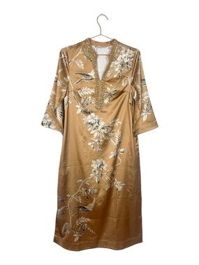 Soft Surroundings Gold Floral Beaded Midi Dress Caftan